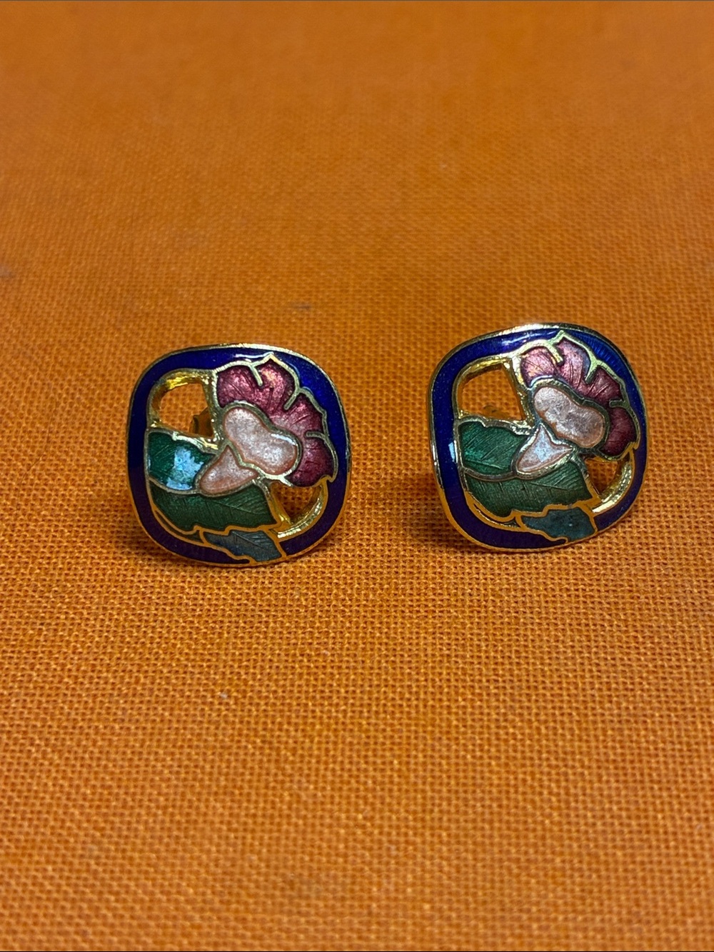 Floral Enamel Stud Earrings in Blue, Pink & Green